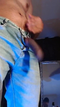 Latin Man Jerking off His BBC and Thick Uncut Cock Wearing Jeans