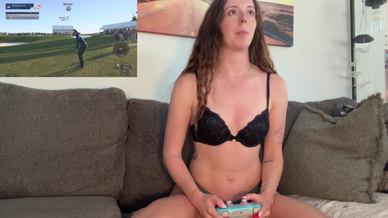 Nadia Foxx: Gaming Pga2k While Trying Not to Cum!!