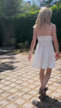 Tranny Girl Slipless Under the Summer Dress! Shameless Public Wanking in the City!