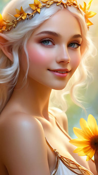 Nude Beauty Holding Daisy with Sunlit Gold Diamond Jewelry Artistic Ai Slideshow