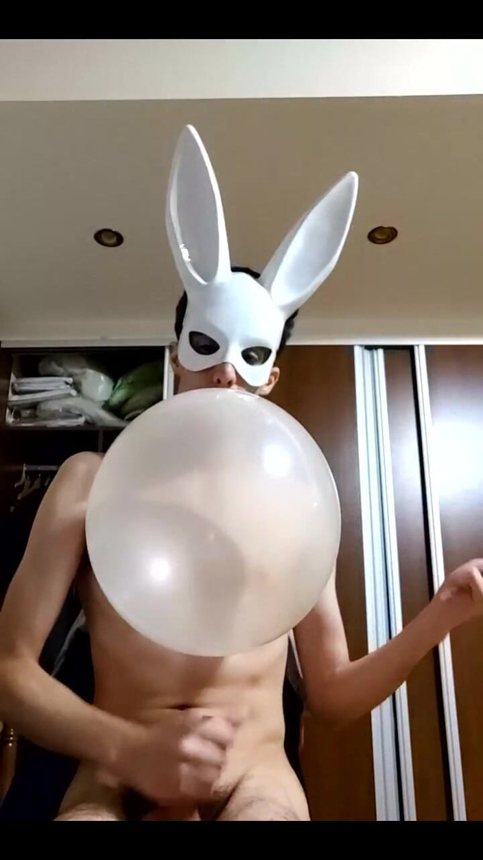 Floatie Boy: Bunny Looner Blowing up Big Balloons While Jerking off on...