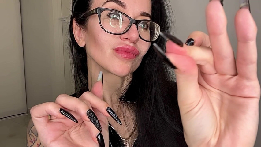 Finger Snapping with Black Long Nails, Long Fingers and Pvc Dress on My, Glasses Too (Julia domaina)