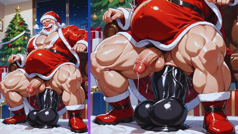Real narrated fantasy Hentai: Tombul eşcinsel yaşlı adam, Noel Baba kılığına girerken büyük yuvarlak...
