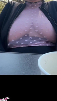 Small Café on the Terrace with a Transparent Top and a Mini Skirt No Panties