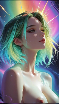 Kosmisches Neon-schönheitsbildnis mit lichtigen Augen, traumhafter fantasie, ai kunst-diashow
