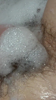 Hot Bath with Hot Hairy Bush Super Long Hair