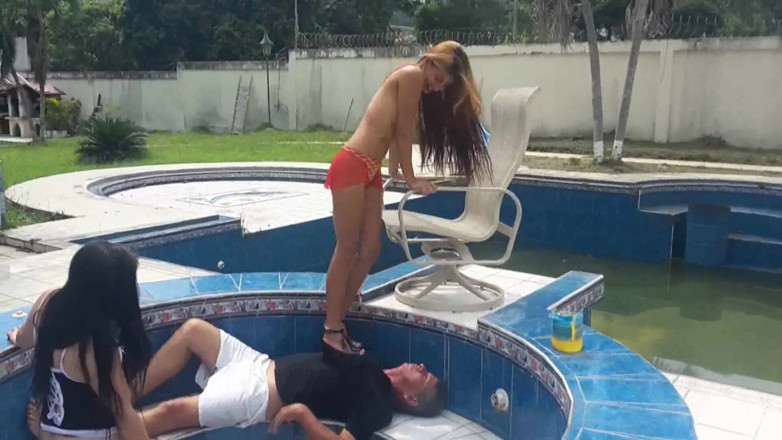 Femdom Austria: Stomping them at the pool