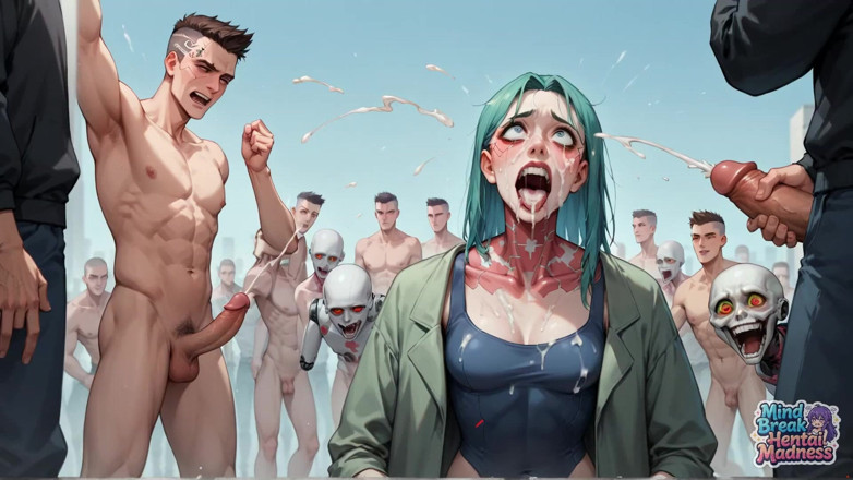 Mind Break Hentai Madness: Зеленые волосы с трещиной шеи перерыв ума: взрыв жидкости у мужчин роботов