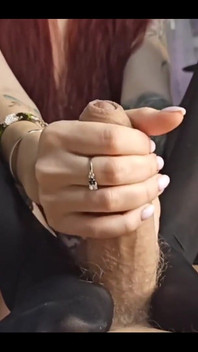Sweet Handjob with Black Nylon Feet Around Cock