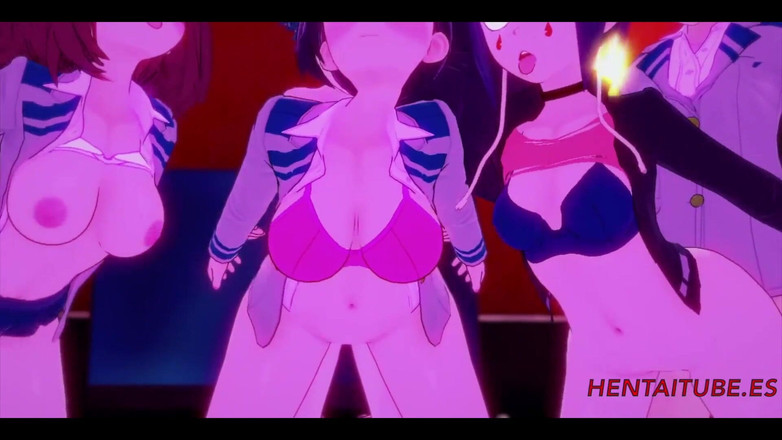 Yaoitube: Boku No Hero, хентай - оргия Yaoyorozu Momo, Ochako Uraraka и Kyoka Jiro с Деку, Тодороки