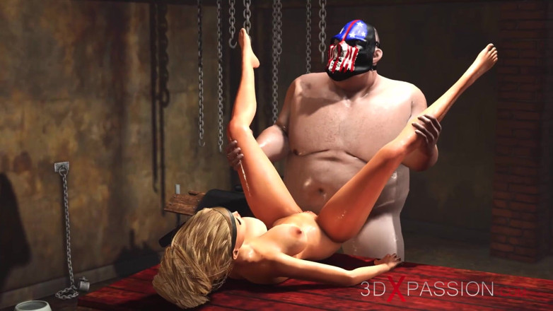 3dxpassion: Super hardcore ve sklepě. Tlustý muž tvrdě šuká sexy blonďatou otrokyně
