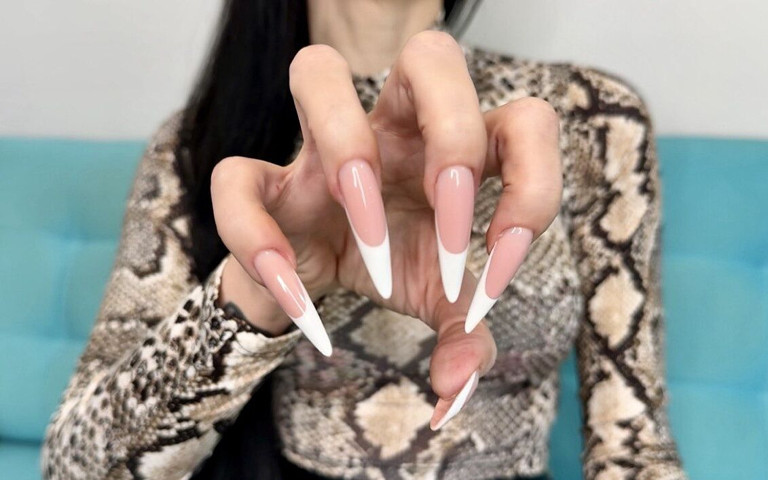French Manicure Long Nails, Sharp Claws, Long Fingers and Hands Worship (Julia domaina) French Manicure Long Nails, Sharp Claws, Long Fingers and Hands Worship (Julia domaina)