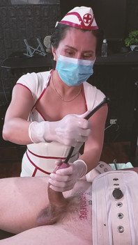 Latex Nurse Dominafire Sounds & Milks Bound Slave in Segufix