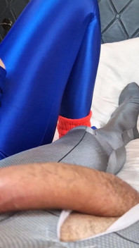 POV Monika sappige blauwe zentai training fitness