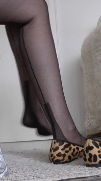 Black-seamed Nylon Stockings and Ballet Flats, Nylon Soles, Lady Victoria Valente