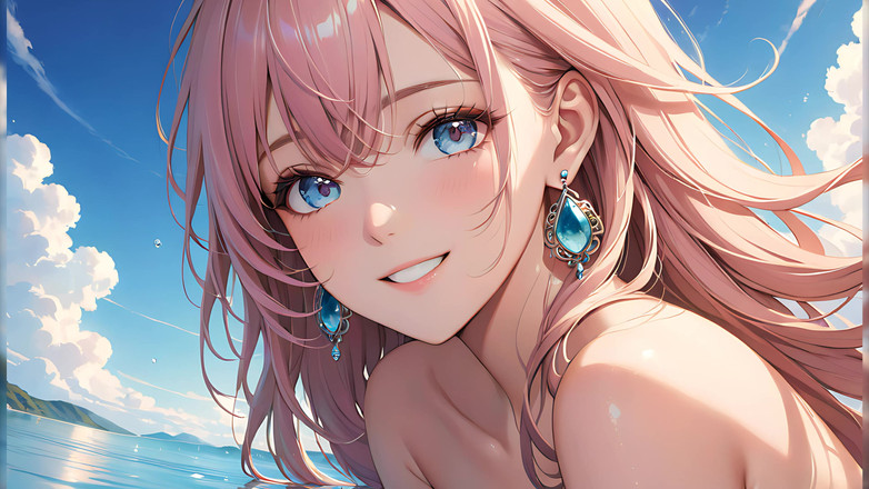 LustRender: パステルの反射:柔らかな空を瞳に宿す美しい若い女性