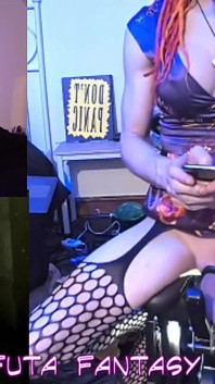 Nice Long Ride on the Fuck Chair in a Sexy Satin Dress