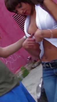 Great hottie fucked in the ass bent over a car