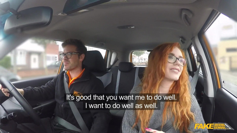 Fake Driving School: Fake Driving School - Gorgeous Redhead Ella Hughes Begs Examiner for...