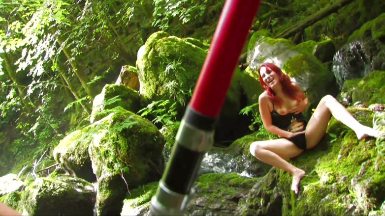Anal Invasion: Sexy redhead undressed and roughly ass fucked in the woods