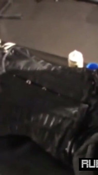 Caged and gagged Rubber Sissy get fucked