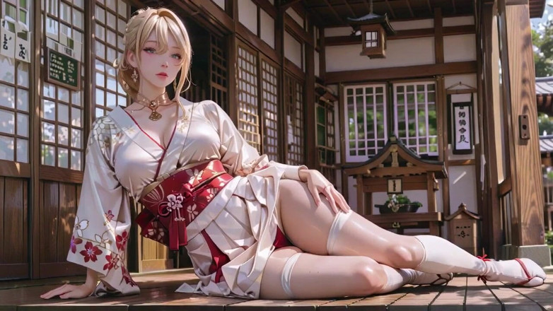 Seraphina Vale: सुनहरे बालों वाली Kimono Girl! तीर्थ स्थल से शुद्ध सफेद बिस्तर तक वर्जित कंट्रास्ट, आधा-बिनाबटों वाला, उँगलियों कांपना