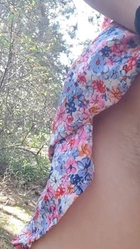 Milky Tits and Hairy Pussy Flashing in the Forest