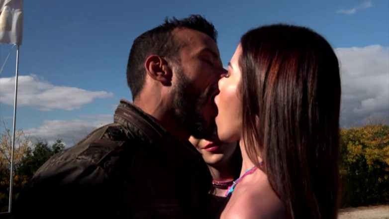 Dark Alley Orgy: Brunette bitches fucked hard as sluts they are