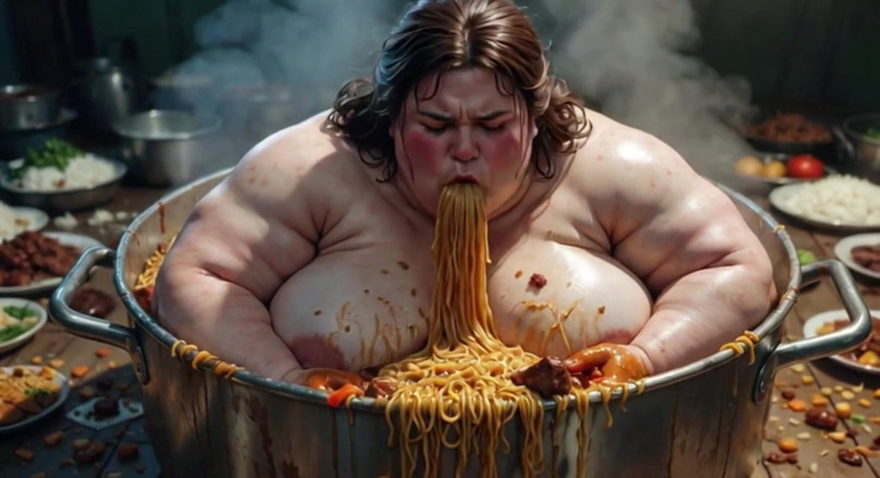 YOUR BEST FANTASY: Une SSBBW énorme à poil mange de la nourriture comme une folle -...