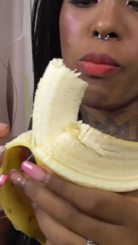 Ebony teen banana eating!