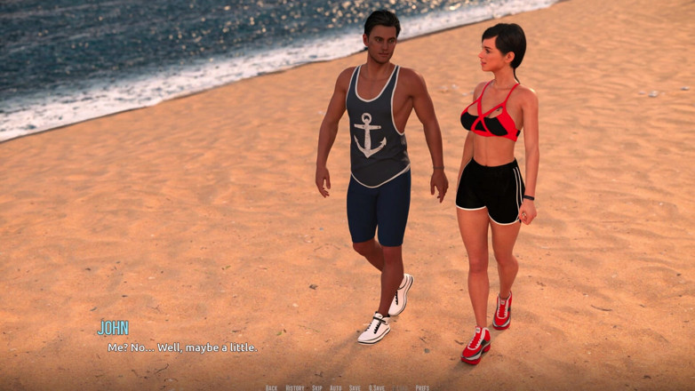 3D Cartoon Porn: Dominos Beach 17: Cvičení Emily &amp; John na pláži z úst do úst