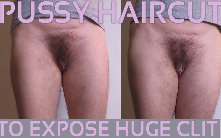 FTM Kinky cuntboy: Włosy cipki obcięte, aby odsłonić ogromną łechtaczkę ftm podczas stania