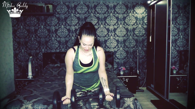 Goddess Misha Goldy: 50 weight liftings repeats for biceps and shoulders challenge!