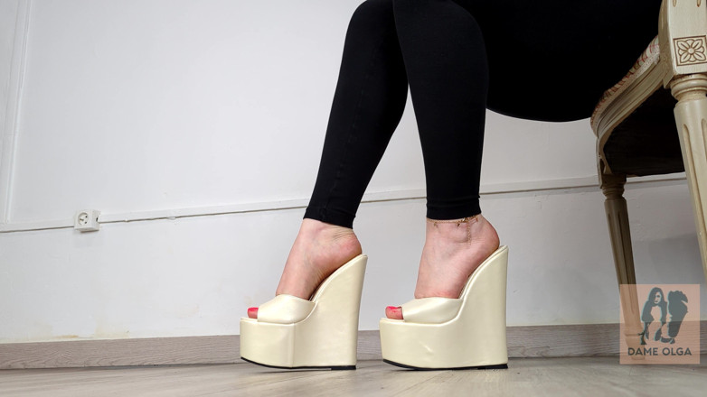 Dame Olga: Shoe Collection: White Platform Wedge Mules - Dame Olga (4k) (659)
