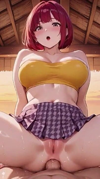Sie werden nie erraten, wie tief dieses rothaarige Hentai-schätzchen es bei Sonnenuntergang nimmt