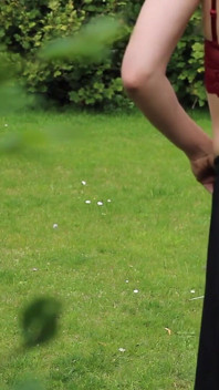 Slave Mila Plays with Her Bruised Caned Bottom Outdoors