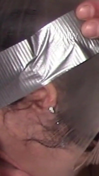 Hooded in Nylon, Blindfolded with Duct Tape, Facialized, and Cummed in Mouth