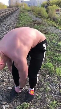 Extreme. Jerking off His Big Dick at the Train Station