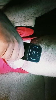 Cums in Panties! Masturbation with a Vibrator Through Red Panties!