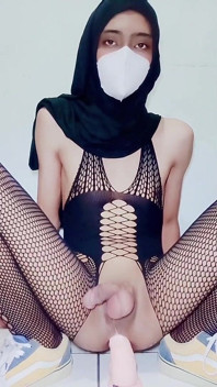 Asian Hijab Sissy Dildo Ride Anal Training