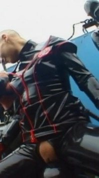 Dominating gas mask man