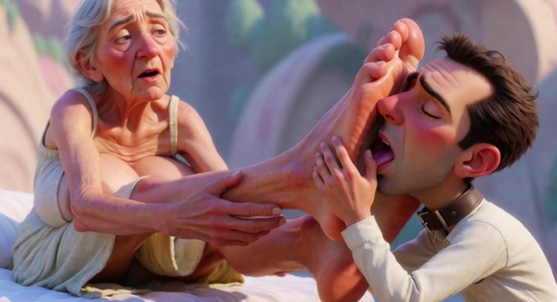 Anime Hentai: Giantess Old Granny Foot Slave Worship - Tiny Man Licking Her...