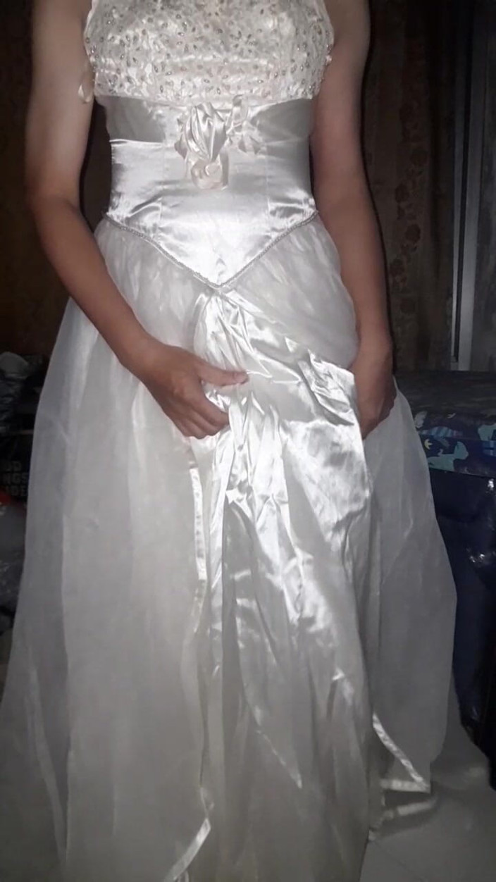 Naomisinka: Cum Flows on Satin Wedding Dress