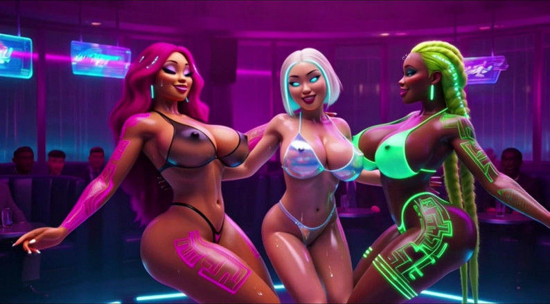 My night collection: Cyberpunk neon oil twerk: оголені хтиві танці на спині 2034