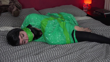 Restricting Ropes: Green tape bondage