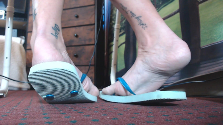 Abby Anna: Filthy blue flip flops worn out
