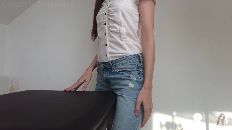 CandiceDelaware: Table Rubbing Orgasm Cute Girl in Jeans