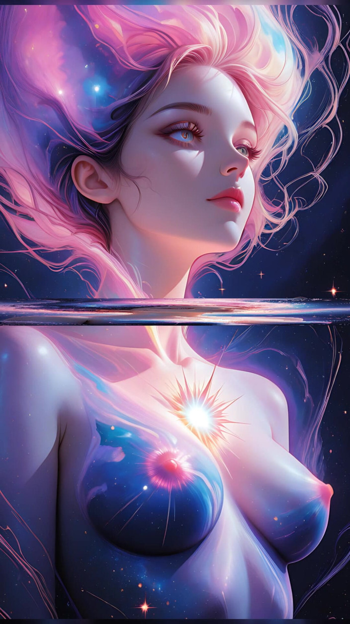 VelvetInk Studio: Kosmisk drömgudinna Naken kvinna flytande i surreal fantasi dreamscape ai...