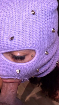 Sexy Mixed Ebony in Ski Mask Receives a Throat Pie