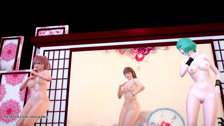 3D-Hentai Games: [MMD] 가면을 쓴 섹시한 벌거벗은 댄스 호노카, 가츠미, 타마키. 도아 핫한 댄스